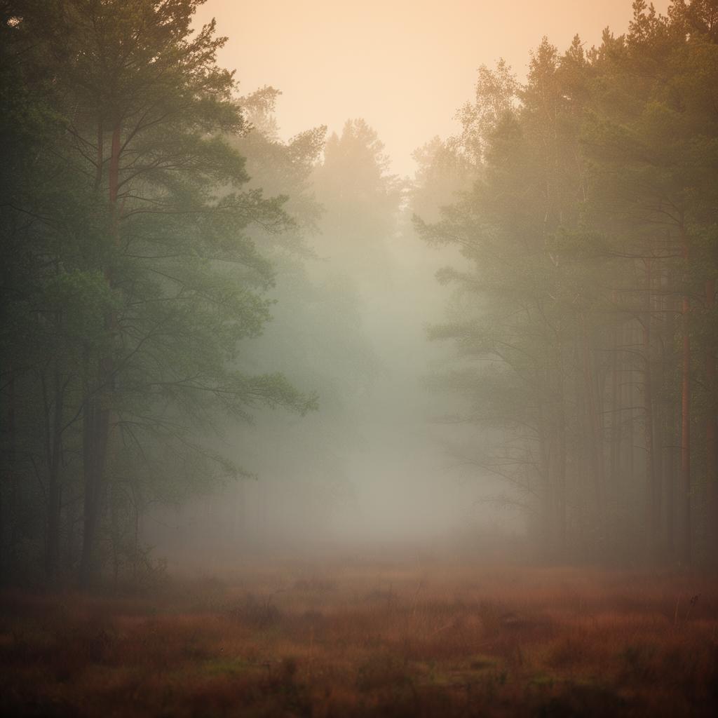 Mistig bos bij dageraad — rustige natuurlijke sfeer